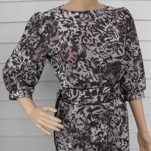 Beige Print Dress 80s Floral Vintage S M